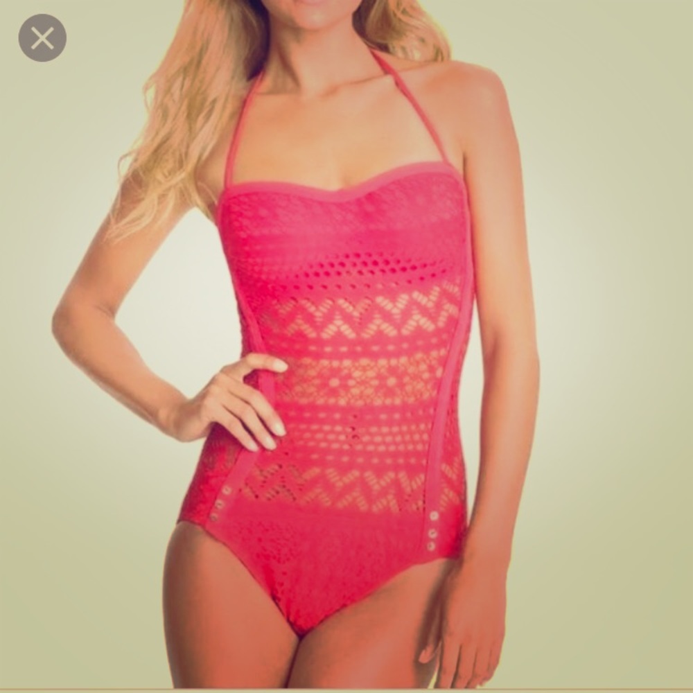 Robin Piccone Crochet cherry red swimsuit